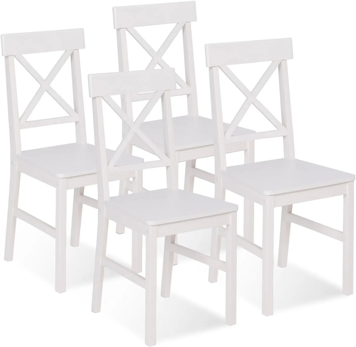 Lot de 4 Chaises de Cuisine Suzanne en Bois Blanc avec Croisillons
