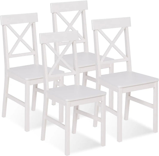 Lot de 4 Chaises de Cuisine Suzanne en Bois Blanc avec Croisillons
