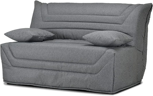Banquette-lit BZ 140x190 cm avec housse en tissu gris et matelas 12 cm - Modèle CYRIAC