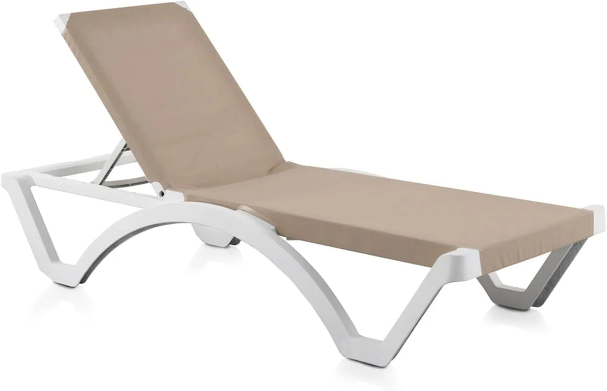Chaise Longue Inclinable Mykonos en Sable - Empilable et Solide pour Extérieur, 190 x 75 x 36 cm