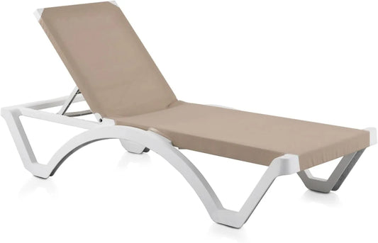 Chaise Longue Inclinable Mykonos en Sable - Empilable et Solide pour Extérieur, 190 x 75 x 36 cm