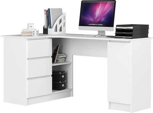 Bureau d'Angle Informatique AKORD avec Rangement et Étagères, L155 x H77 x P85 cm, 60 kg