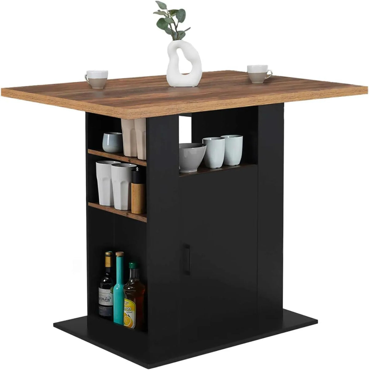 IDMarket - Îlot Central de Cuisine 110 cm en Bois Noir et Effet Chêne avec Rangement