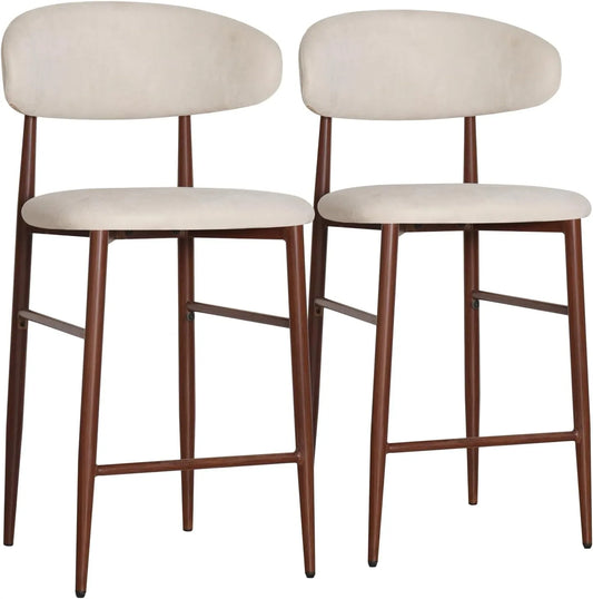 Lot de 2 Tabourets de Bar Simon Beige avec Repose-Pieds et Pieds en Acier Style Bois
