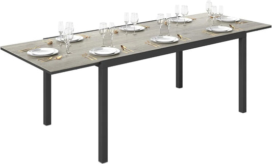 Table de Jardin Extensible 160-240 cm 6-8 Personnes, Aluminium et Acier, Idéale Terrasse, Gris