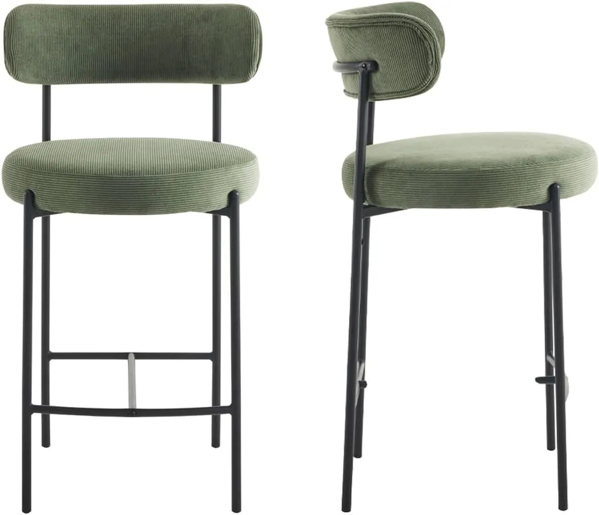 Ensemble de 2 chaises de bar en velours côtelé vert - Collection Evora