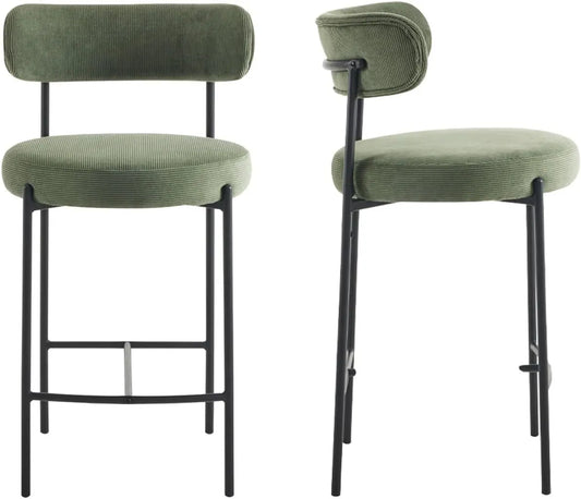 Ensemble de 2 chaises de bar en velours côtelé vert - Collection Evora