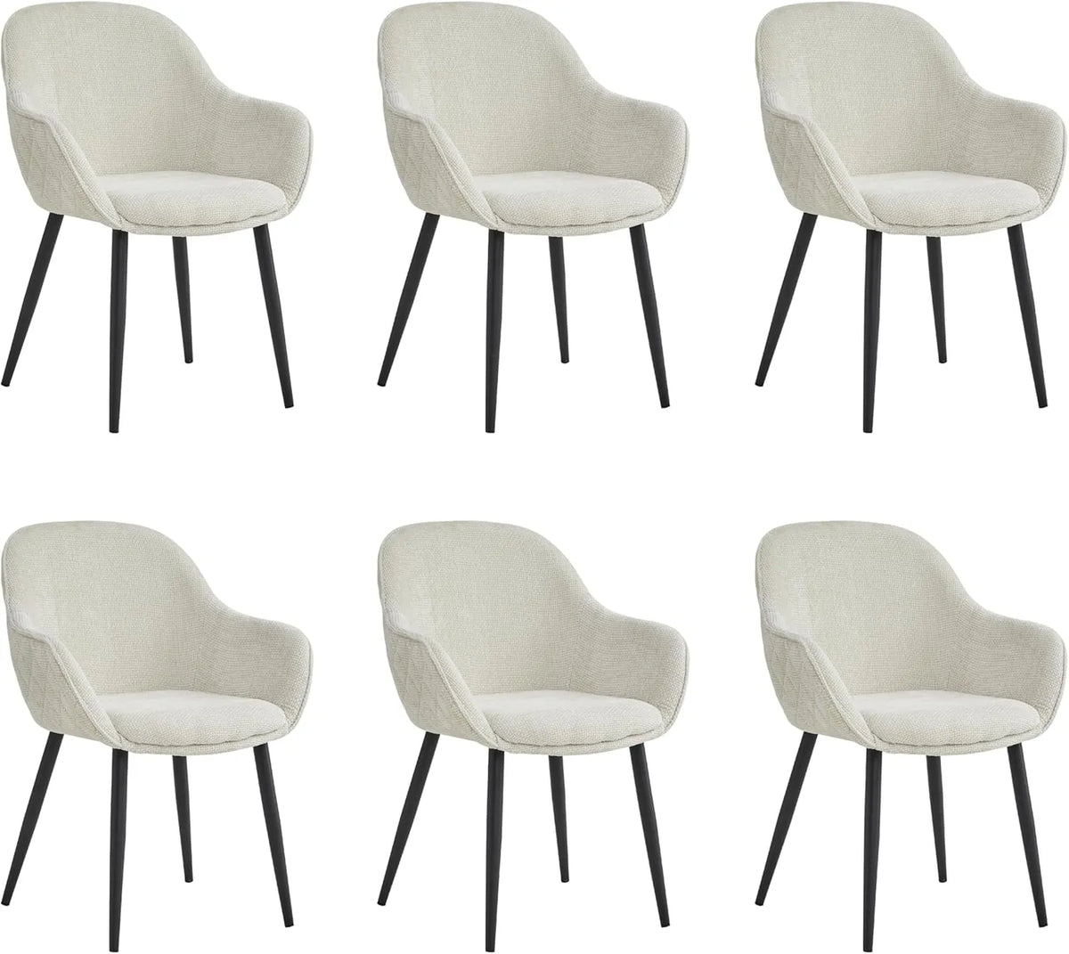 Colenis - Ensemble de 6 Chaises de Salle à Manger en Lin Beige avec Accoudoirs et Pieds Métalliques