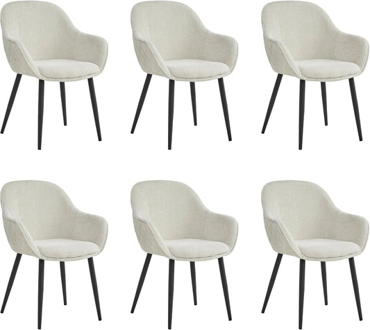 Colenis - Ensemble de 6 Chaises de Salle à Manger en Lin Beige avec Accoudoirs et Pieds Métalliques