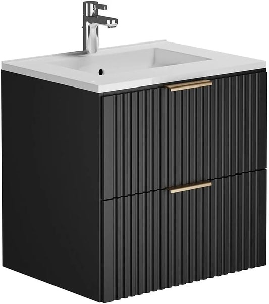 Armoire de Salle de Bain Suspendue Noire avec Vasque Intégrée - 60 cm - Design Élégant