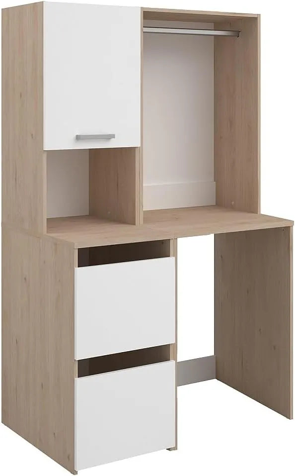 Meuble de Rangement Multifonction pour Lave-linge avec Penderie - Bois Clair et Blanc - 111 x 184 cm