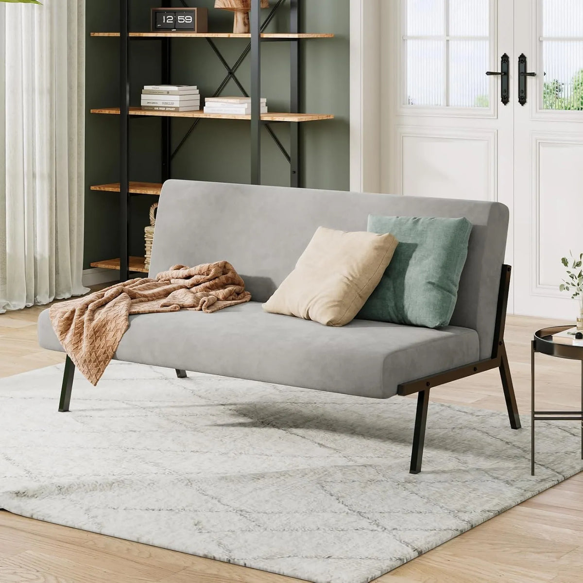 Dripex Canapé 2 Places Scandinave Moderne en Tissu Gris, 112cm pour Salon et Petit Appartement