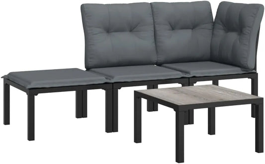Ensemble de Jardin en Résine Tressée Noire et Grise - 4 Pièces avec Chaises à Dossier