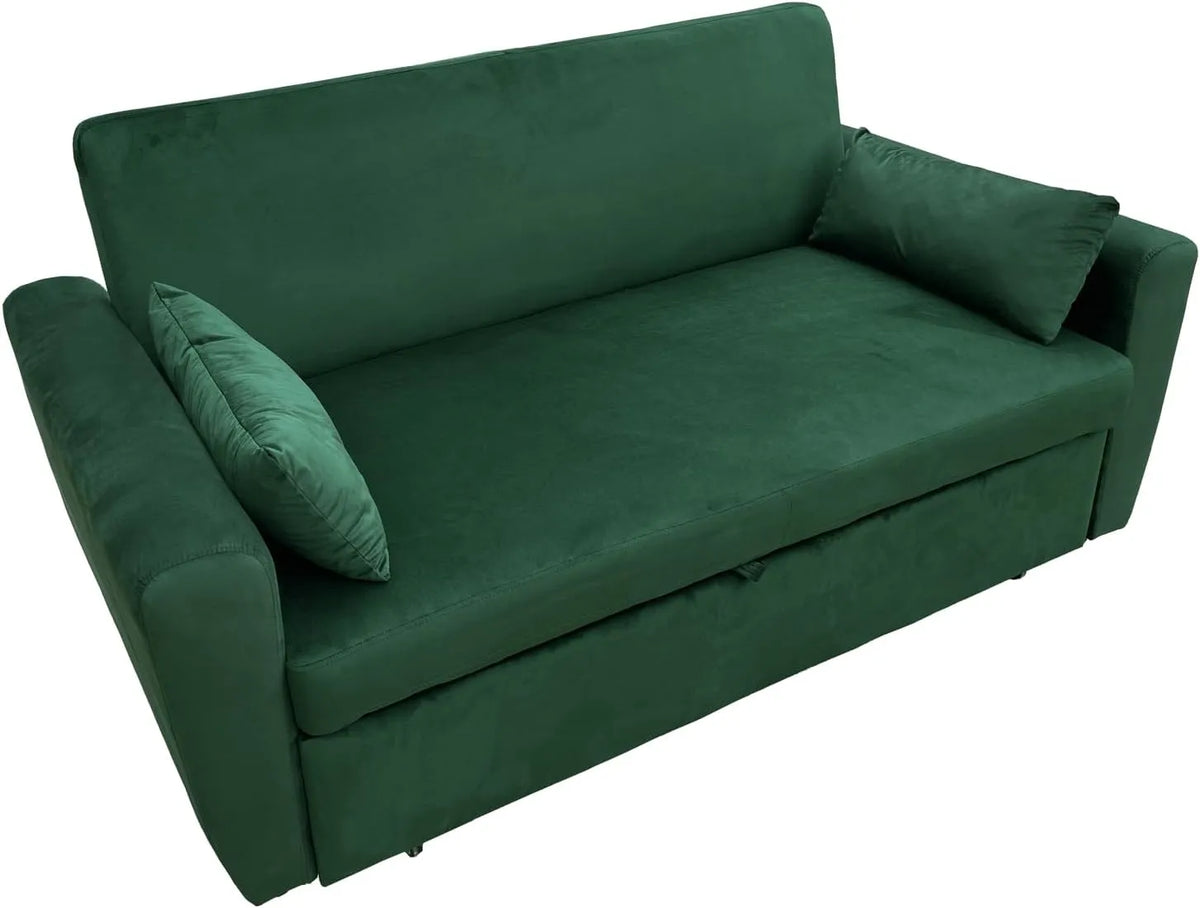 Canapé-Lit 2 Places en Velours Vert avec Dossier Réglable et Coussins - Happy Garden