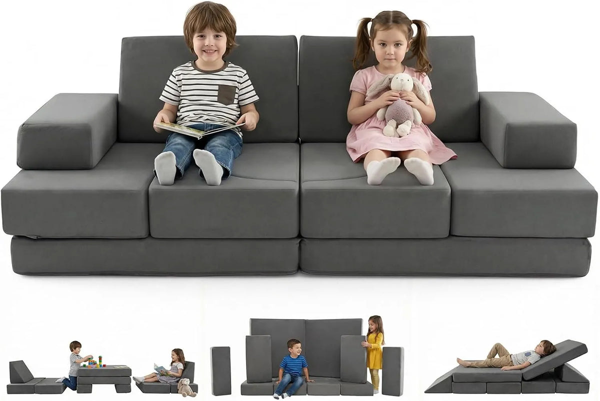 Ensemble de Canapés Modulables pour Enfants en Velours - 12 Pièces