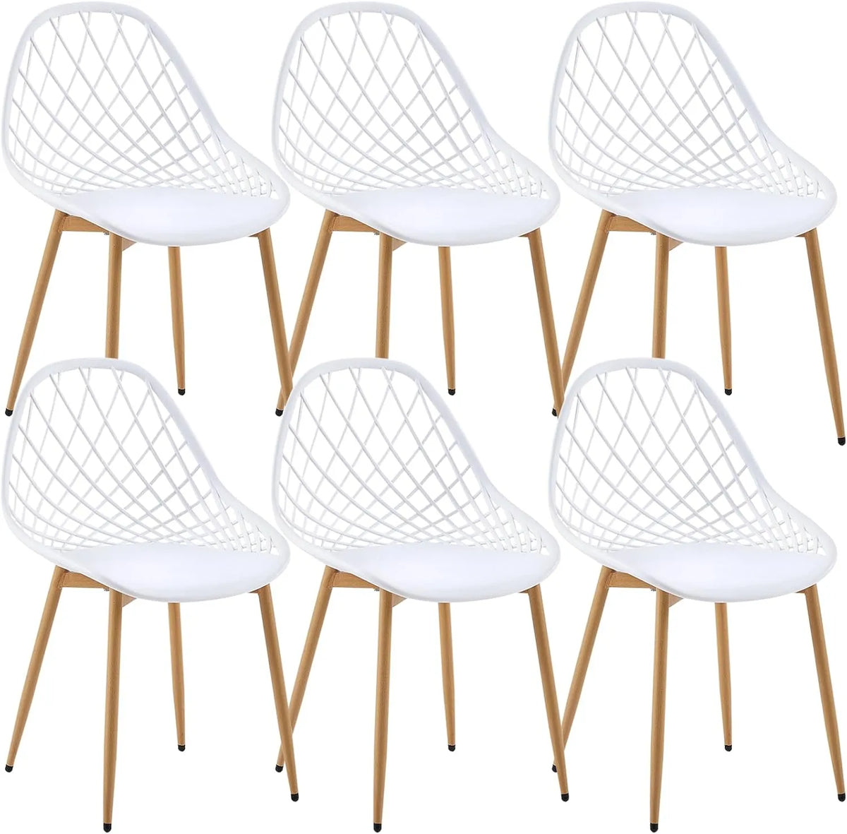 Lot de 6 chaises scandinaves confortables avec pieds en métal, blanches pour salle à manger et salon