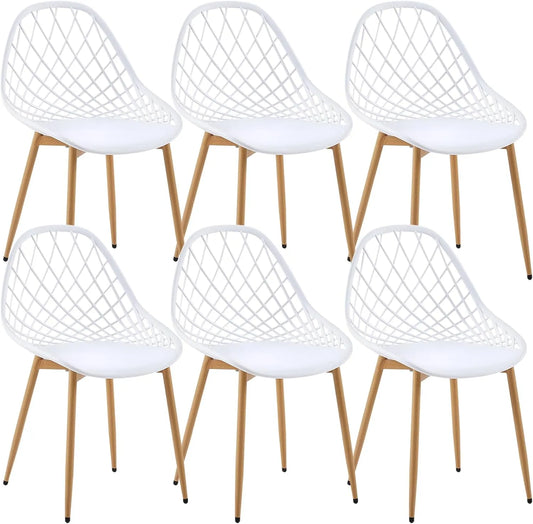 Lot de 6 chaises scandinaves confortables avec pieds en métal, blanches pour salle à manger et salon