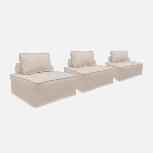 Ensemble de 3 Canapés Modulables en Tissu Crème avec Coussin - SWEEEK