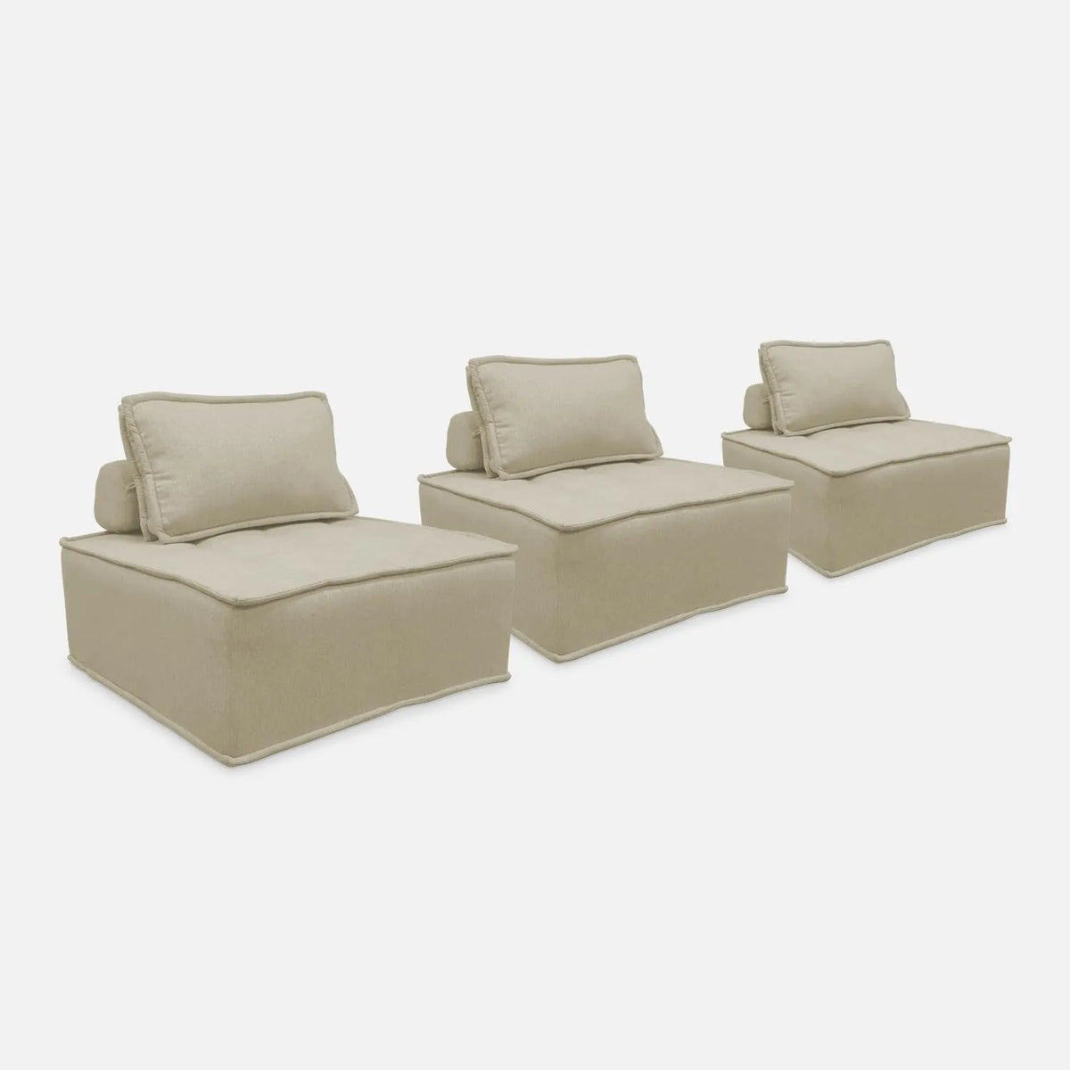 Sweeek - Ensemble de 3 Fauteuils Modulables en Tissu Beige avec Coussin