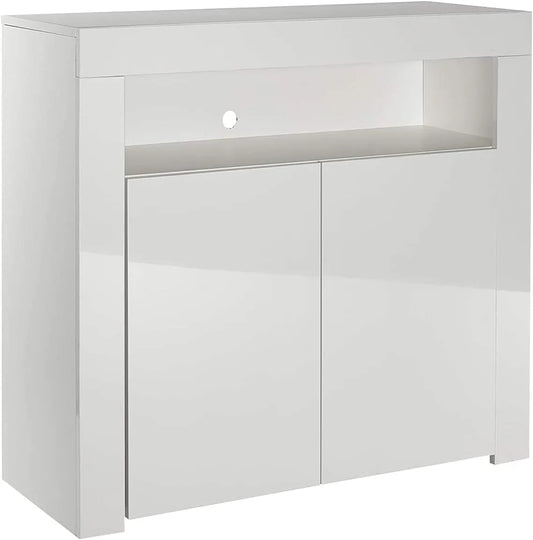 Buffet Moderne Blanc avec Éclairage LED, Taille Moyenne