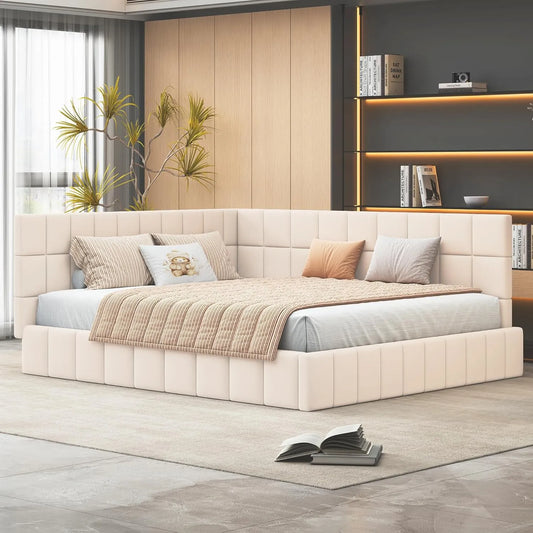 Canapé-lit Velours Beige 160x200 cm avec Sommier à Lattes