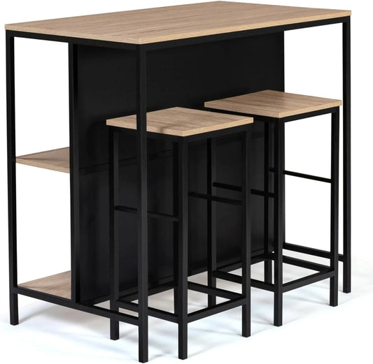 Set de Table Haute Détroit et Deux Tabourets Style Industriel
