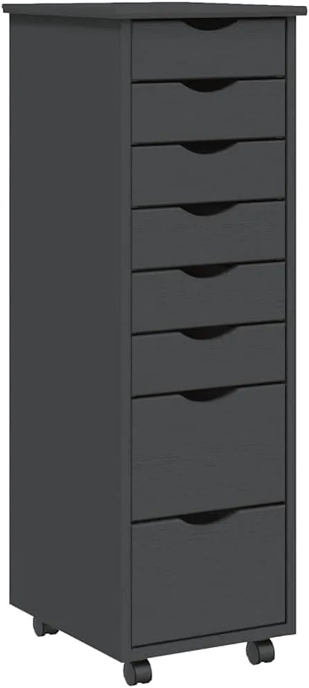 vidaXL Armoire Roulante avec Tiroirs en Bois de Pin Massif Gris pour Bureau
