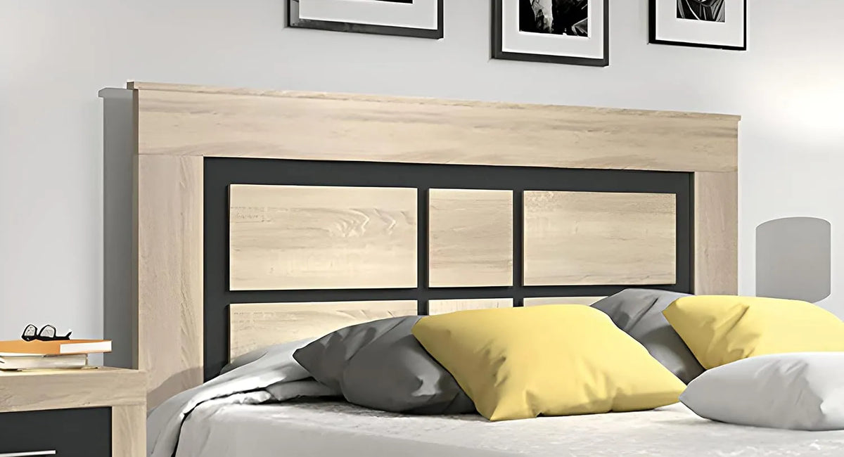 Tête de lit en chêne Cambrian et graphite avec pieds - 160x3,8x120 cm