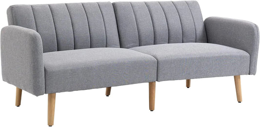 Canapé-Lit Scandinave 2 Places en Tissu Gris avec Pieds en Bois