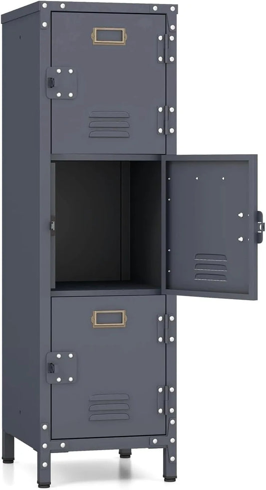 Armoire Vestiaire Métallique 3 Portes Verrouillables, 30x35x100 CM, Gris, Idéale pour Bureau et École