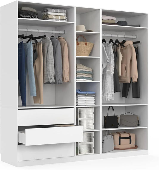 Armoire Modulable Taylor 200x55x200 cm avec Penderies, Étagères et Tiroirs - Blanc