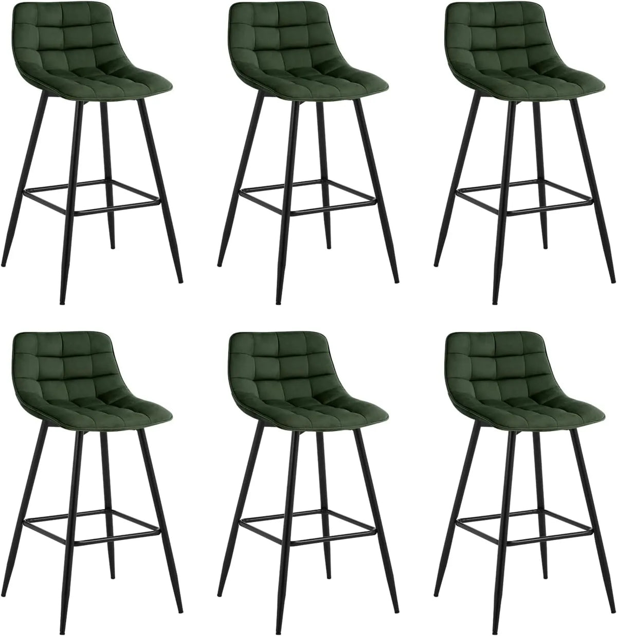 Tabourets de Bar Hauts avec Assise en Velours Vert Foncé et Structure Métallique – Lot de 6