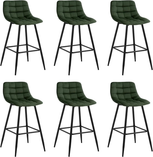 Tabourets de Bar Hauts avec Assise en Velours Vert Foncé et Structure Métallique – Lot de 6
