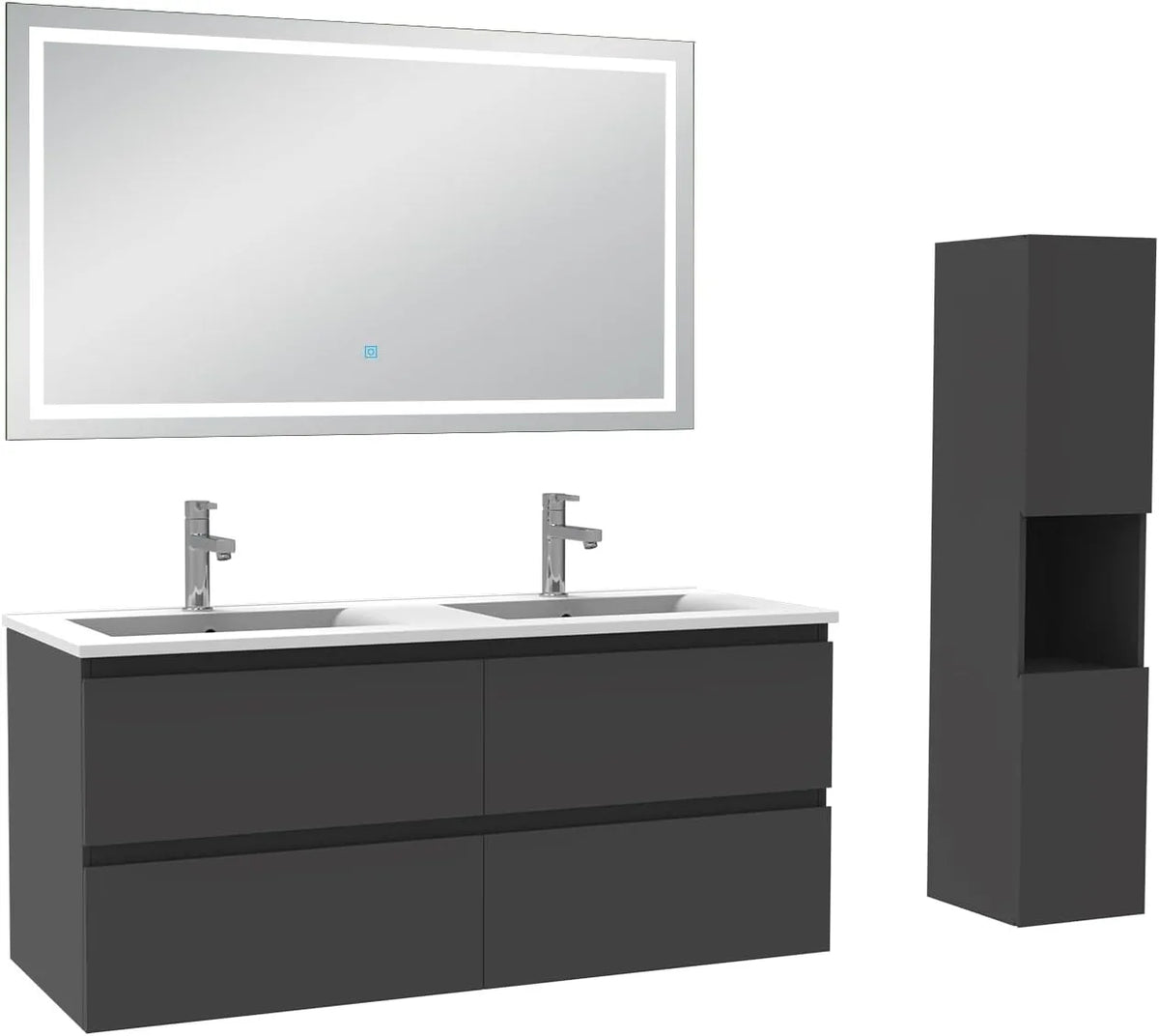 Ensemble de Meubles de Salle de Bain 120 cm avec Colonne et Miroir, 3 Couleurs Anthracite