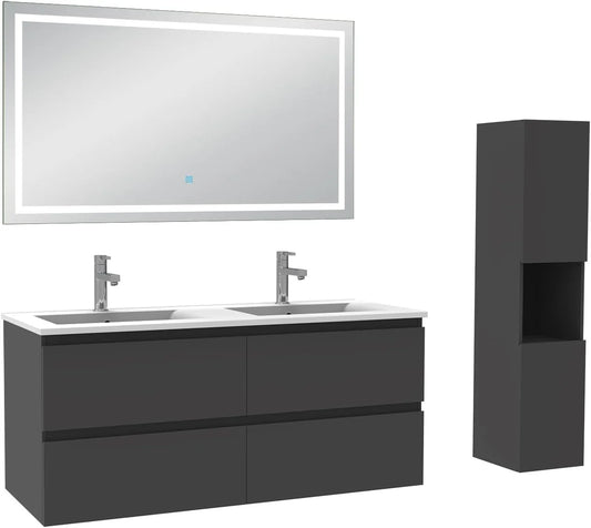Ensemble de Meubles de Salle de Bain 120 cm avec Colonne et Miroir, 3 Couleurs Anthracite