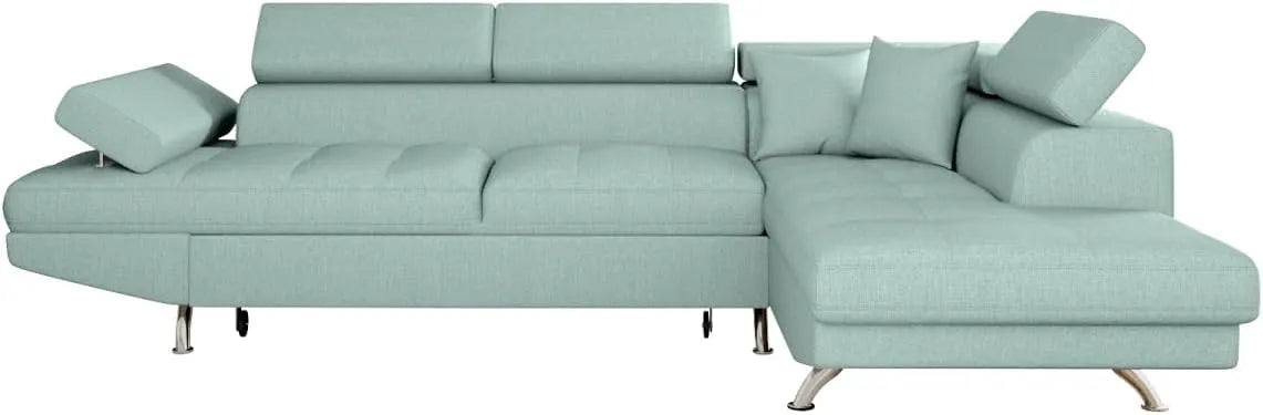 Canapé d'Angle Convertible 5 Places avec Coffre en Tissu Bleu Clair