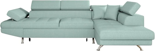 Canapé d'Angle Convertible 5 Places avec Coffre en Tissu Bleu Clair