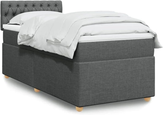 Cadre de Lit à Lattes avec Matelas en Tissu Gris Foncé 90x200 cm - vidaXL