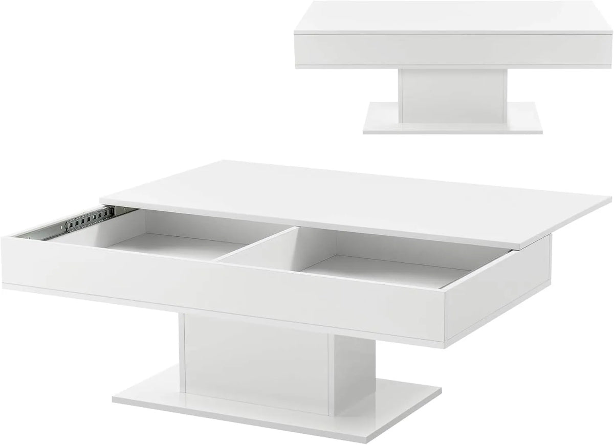 Table basse moderne avec rangement - Blanc brillant 40x110x60 cm