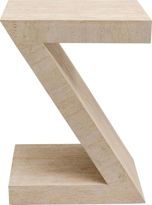 Table d'appoint en Travertin Beige, Design Unique en Z, 61 x 44 x 33 cm