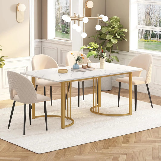 Table à manger moderne en métal avec plateau en marbre - 140 x 80 cm - Pieds réglables