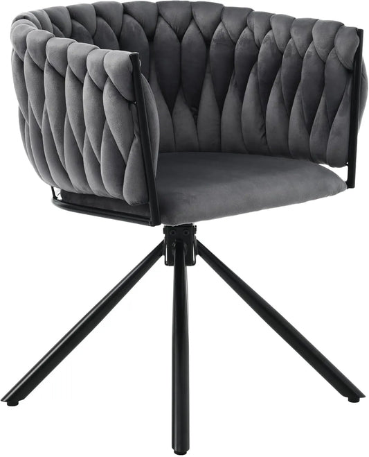 Chaise de salle à manger moderne en velours pivotante à 360° avec accoudoirs, idéale pour salon, chambre et bureau
