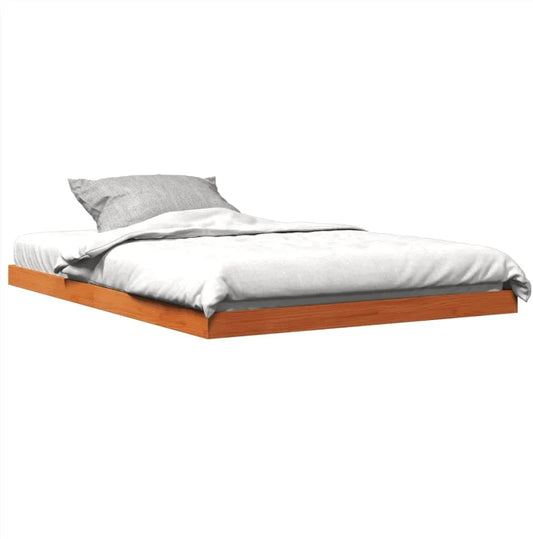 Cadre de Lit Double en Bois de Pin Massif 140x190 cm, Finition Cire Marron, Style Rustique