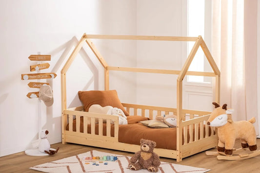 Lit Cabane pour Enfant en Bois Naturel - 80x160 cm