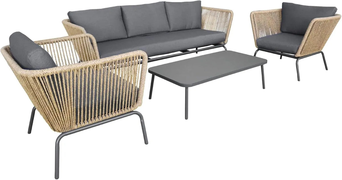 Ensemble de Salon de Jardin en Résine Tressée avec Coussins Anthracites - 5 Places