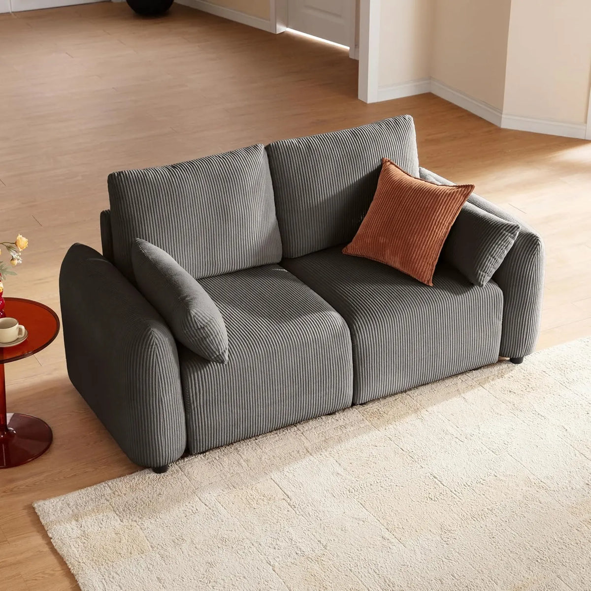 Canapé d'Angle Convertible Modulable en Velours, 2 Places, 184 cm - Assemblage Facile, Structure en Bois, Gris Foncé