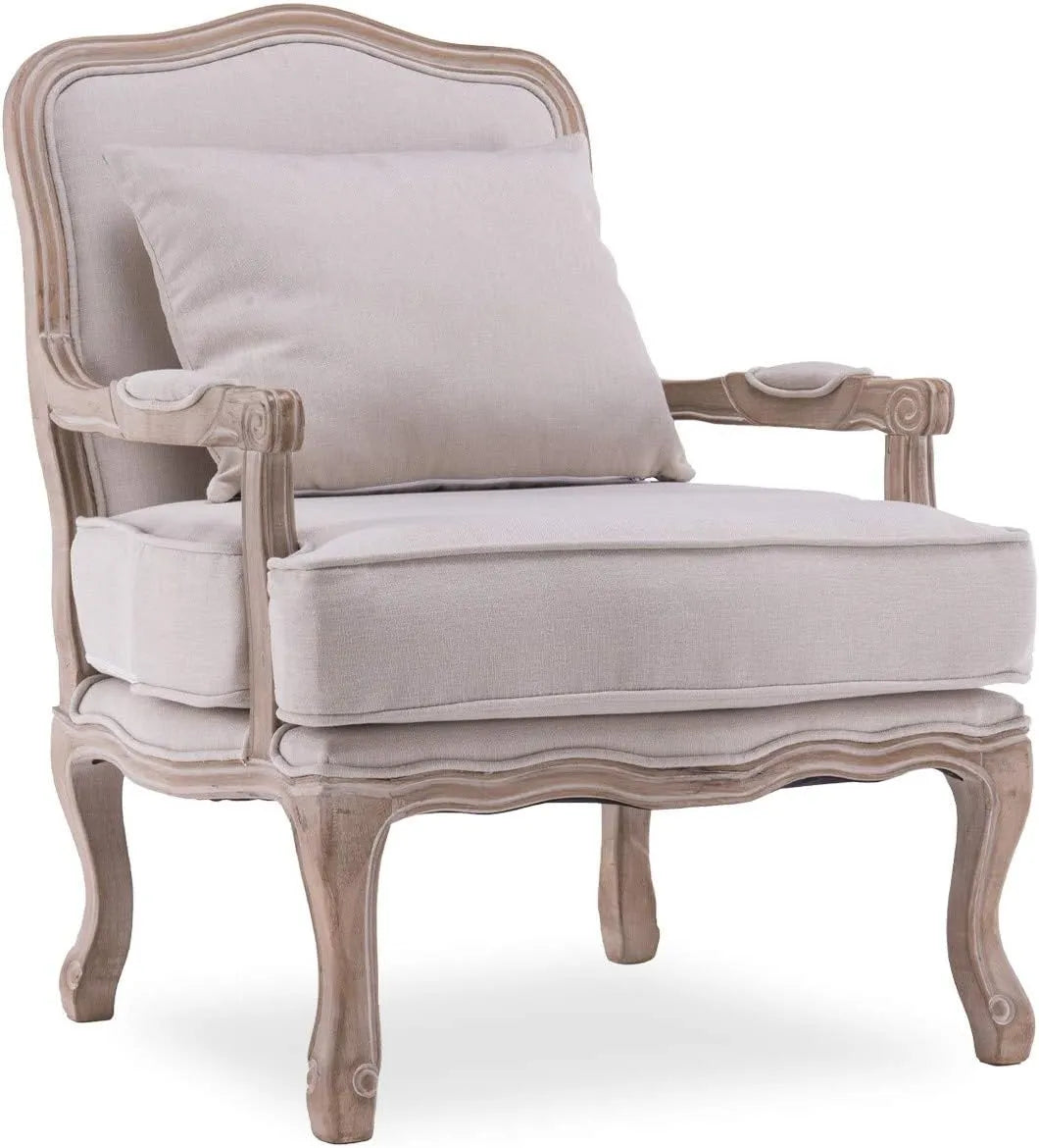 Fauteuil Louis XV Gustave en Tissu Beige Confortable