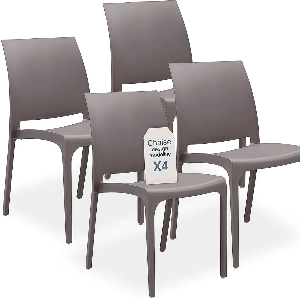 Tomaino - Lot de 4 chaises empilables avec accoudoirs pour intérieur et extérieur - Taupe