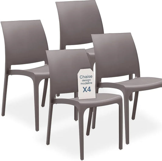 Tomaino - Lot de 4 chaises empilables avec accoudoirs pour intérieur et extérieur - Taupe