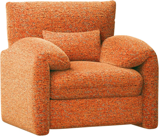 Fauteuil Relax Ergonomique YODOLLA, Chaise Salon avec Accoudoirs et Coussin, Tissu 92x75x92cm, Confort pour Salon et Chambre - Orange